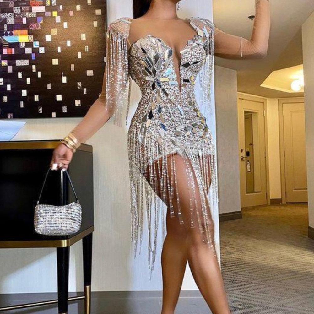 Sliver Tassel Diamond Dress size Large